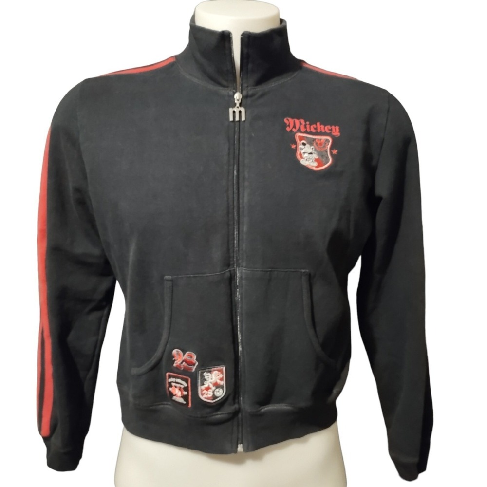 Disney Mickey Mouse Track Jacket L Women Y2K Black Red Zip Upโ Grunge Streetwear
